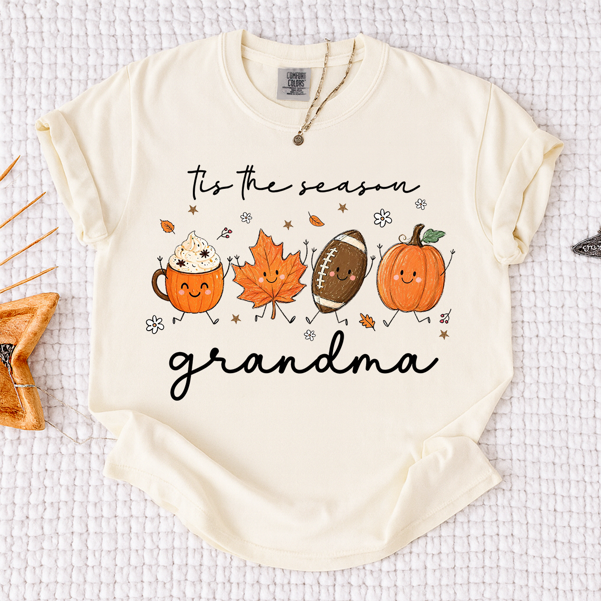 Comfort Colors® Fall Grandma Shirt, It’s the Season Pumpkin Football Graphic Tee, Cute Autumn Grandma T Shirt for Women