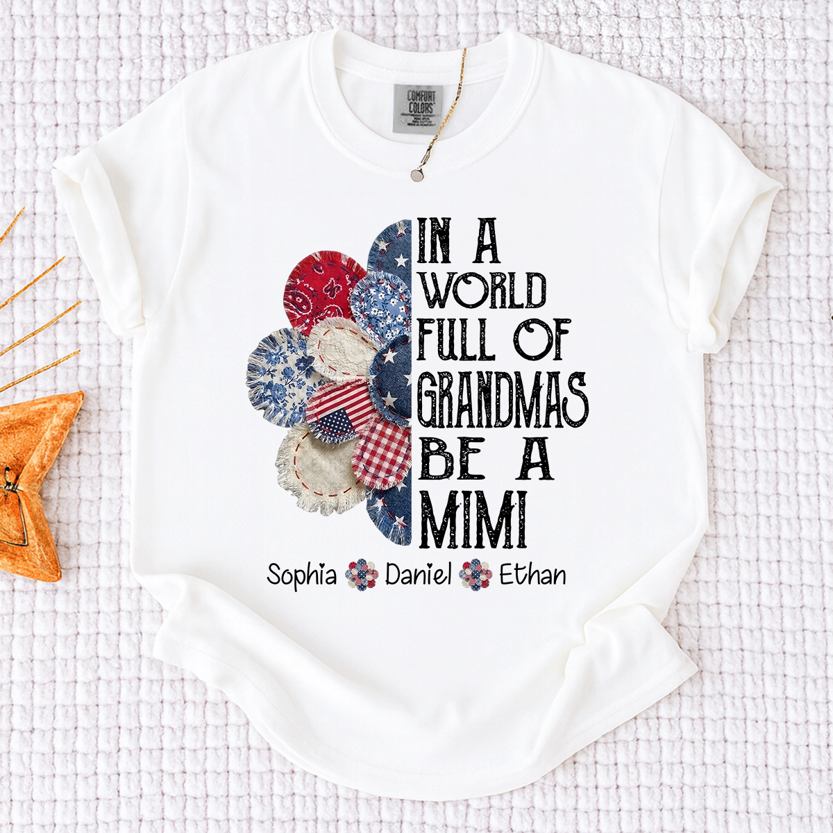 Comfort Colors In a World Full of Grandmas Be a Mimi T Shirt, Custom Family Shirt with Kids Names, Ideal for Mother's Day and Patriotic Events