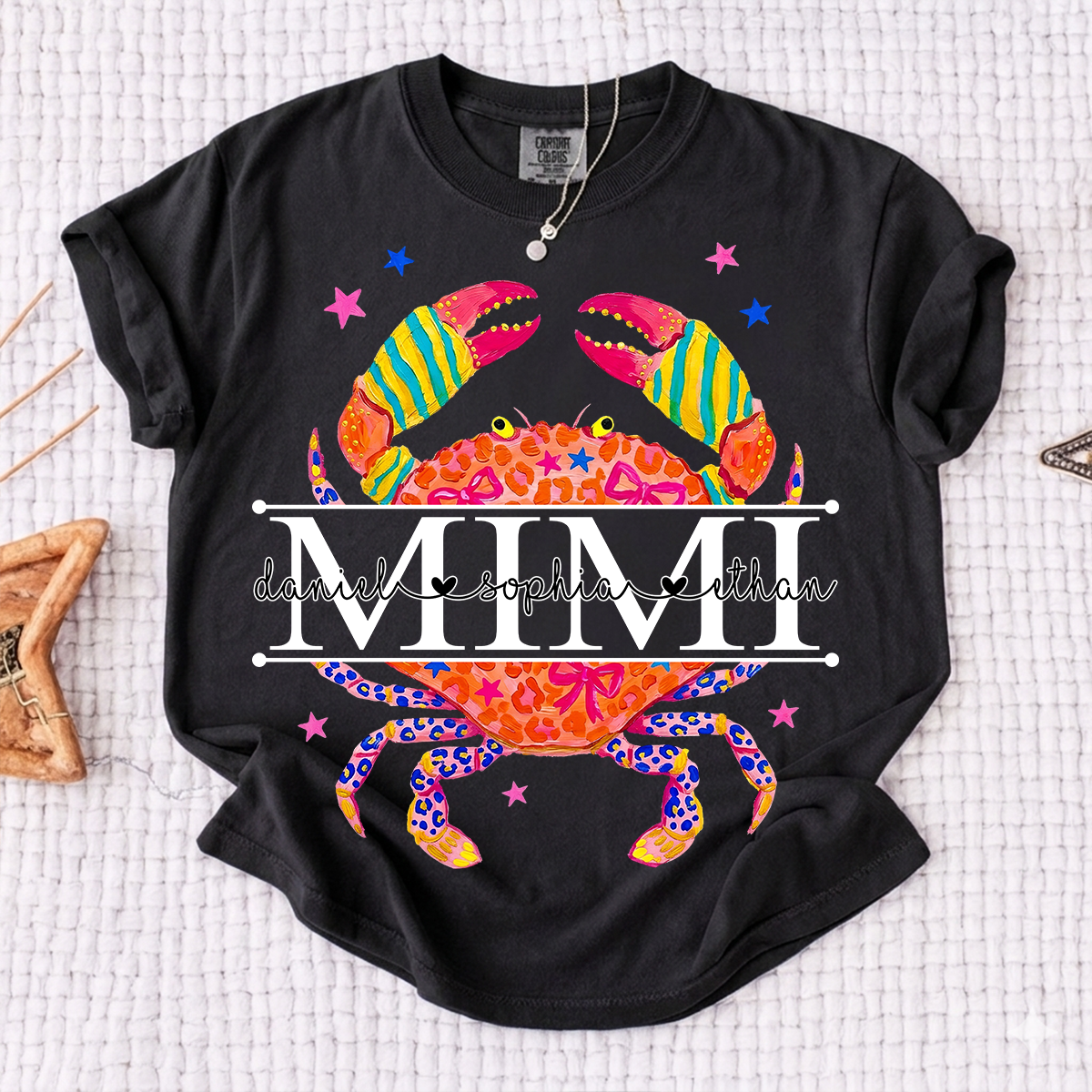 Comfort Colors® Women’s Mimi Crab Graphic T-Shirt Fun Family Vacation Casual Summer Top
