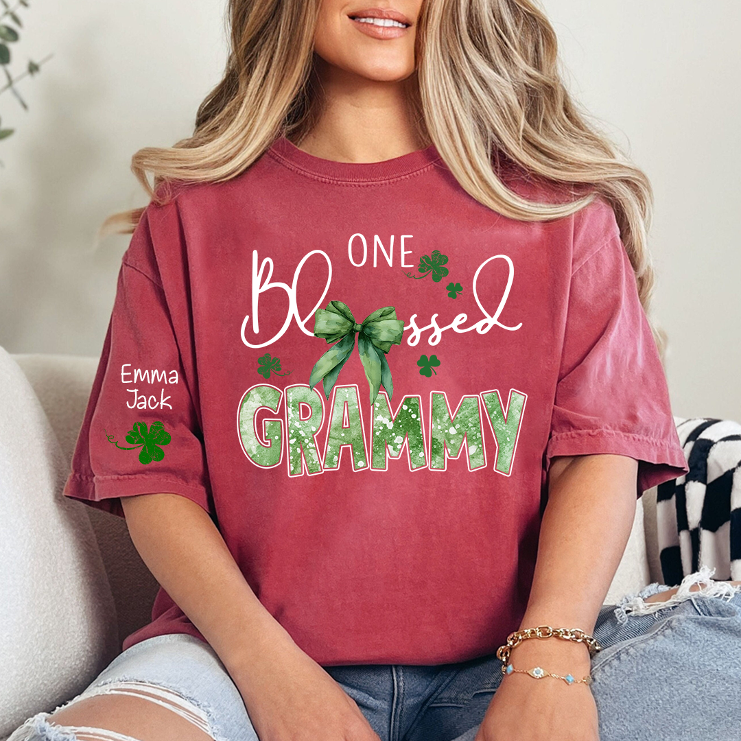 One Blessed Grammy T-Shirt, St Patrick’s Day Shamrock Family T Shirt with For Gift Grandma And Kids