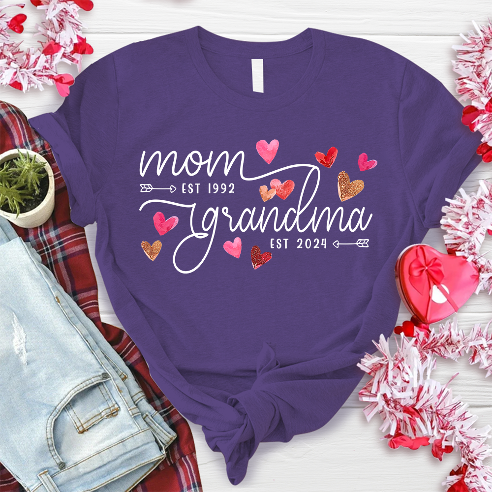 Custom Mom Grandma Est Heart Valentine With Kids T-Shirt