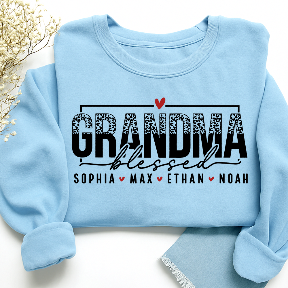 Personalized Blessed Grandma Heart Sweatshirt, Gift for Grandma and Kids