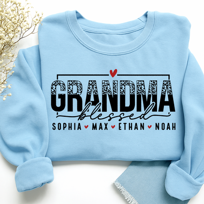 Personalized Blessed Grandma Heart Sweatshirt, Gift for Grandma and Kids