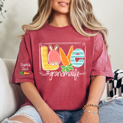 Custom Grandma Bunny Shirt, Personalized Family Names Easter Style Tee