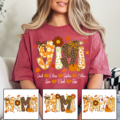 Personalized Pumkin Grandma TShirt, Custom Gigi Nickname with Kids’ Names