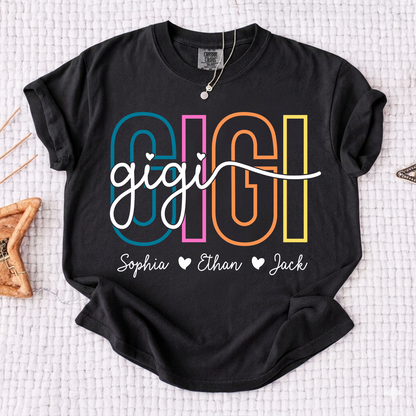 Comfort Colors® Personalized Gigi Shirt with Grandkids Names, Custom Grandma Tee, Colorful Gigi Name Shirt, Gift for Grandmother from Grandchildren
