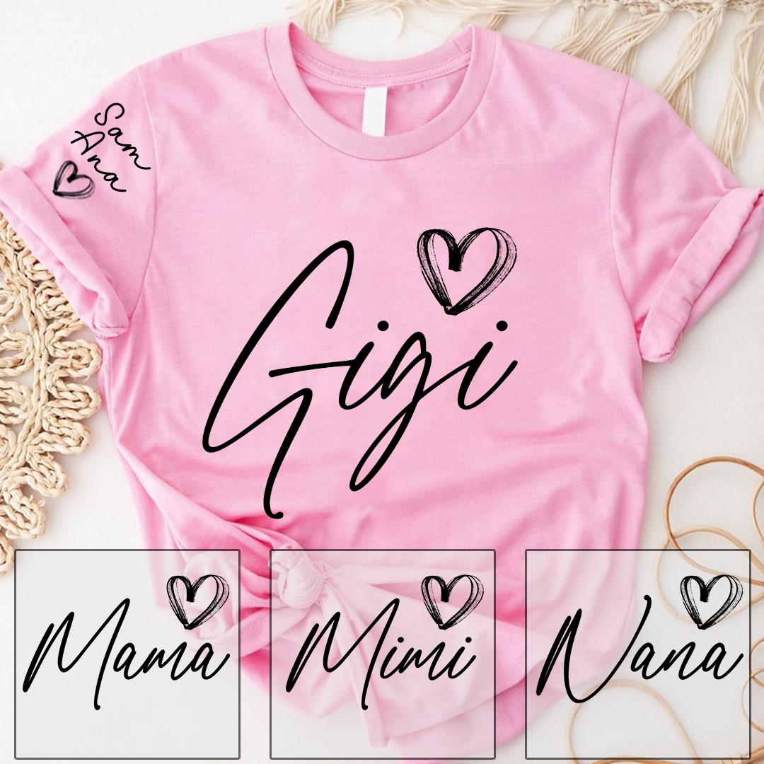 Personalized Gigi Heart T-Shirts, Custom designed Family T-shirts Featuring Hearts And Names