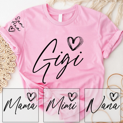 Personalized Gigi Heart T-Shirts, Custom designed Family T-shirts Featuring Hearts And Names