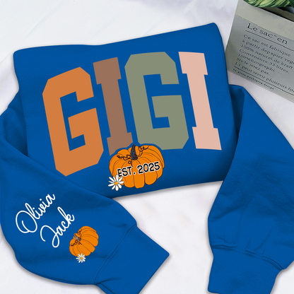 Custom Grandma Autumn Pumkin Sweatshirt, Personalized For Gigi And Kids