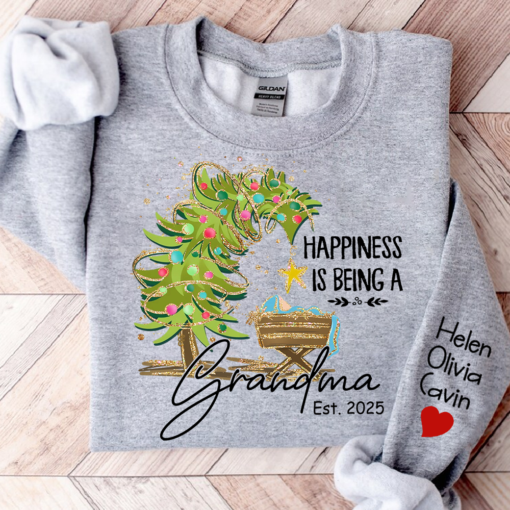 Happiness Is Being a Grandma Shirt, Custom Christmas Sweatshirt with Kids Names