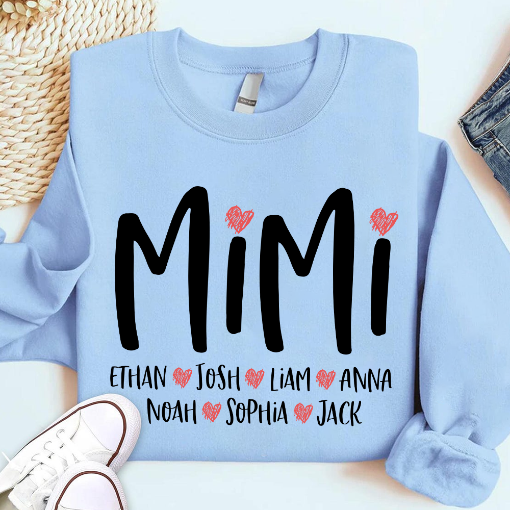 Mimi Heart Personalized Sweatshirt, Custom Grandma Gift with Grandkids' Names
