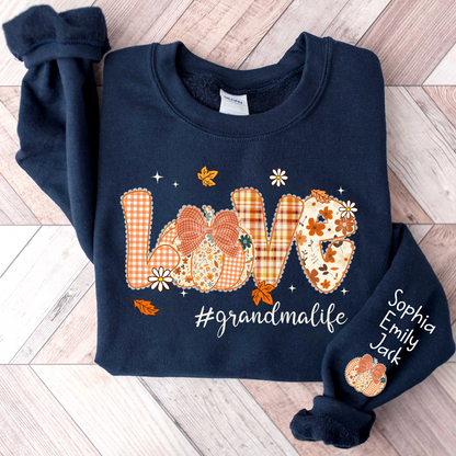Custom Love Grandma Pumkin, Preppy Floral Fall Grandma And Kids