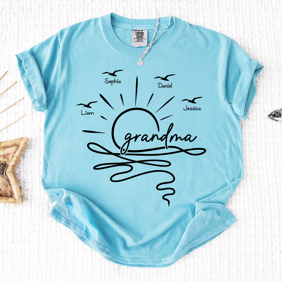 Comfort Colors Personalized Grandma Sunset Shirt, Custom Grandkids Names T Shirt, Beach Grandma Gift for Nana Mimi Gigi Women