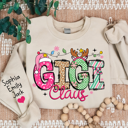 Personalized Grandma Sweatshirt, Merry Christmas Design with Grandchild's Name on Sleeve
