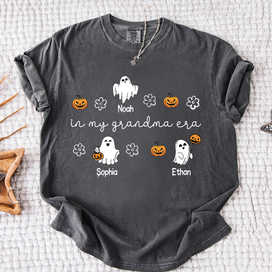 Comfort Colors® In My Grandma Era Halloween Tee, Custom Gifts for Grandma and Grandchild