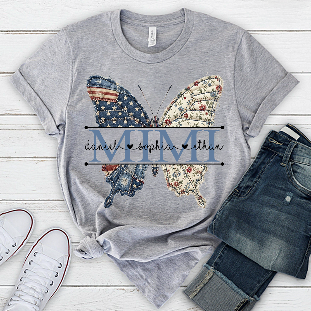 Custom Mimi Butterfly T-Shirt, Patriotic 4th of July Gift For Grandma And Kids