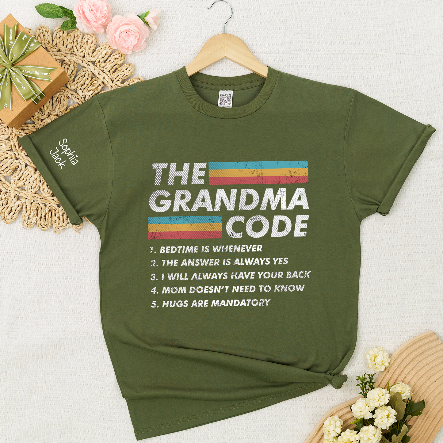Personalized The Grandma Code" T-Shirt – Personalized Mimi, Gigi, Nana Shirts, Fun Gift for Grandparents, Mother’s Day, Birthday