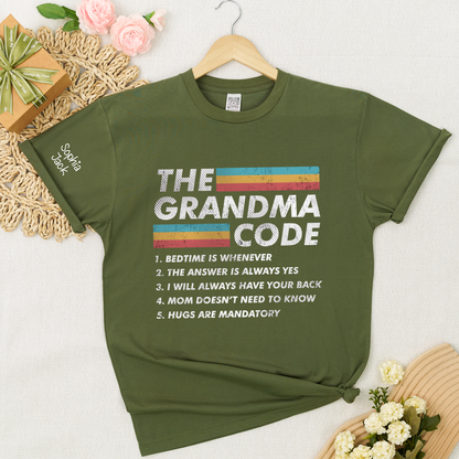 Personalized The Grandma Code" T-Shirt – Personalized Mimi, Gigi, Nana Shirts, Fun Gift for Grandparents, Mother’s Day, Birthday