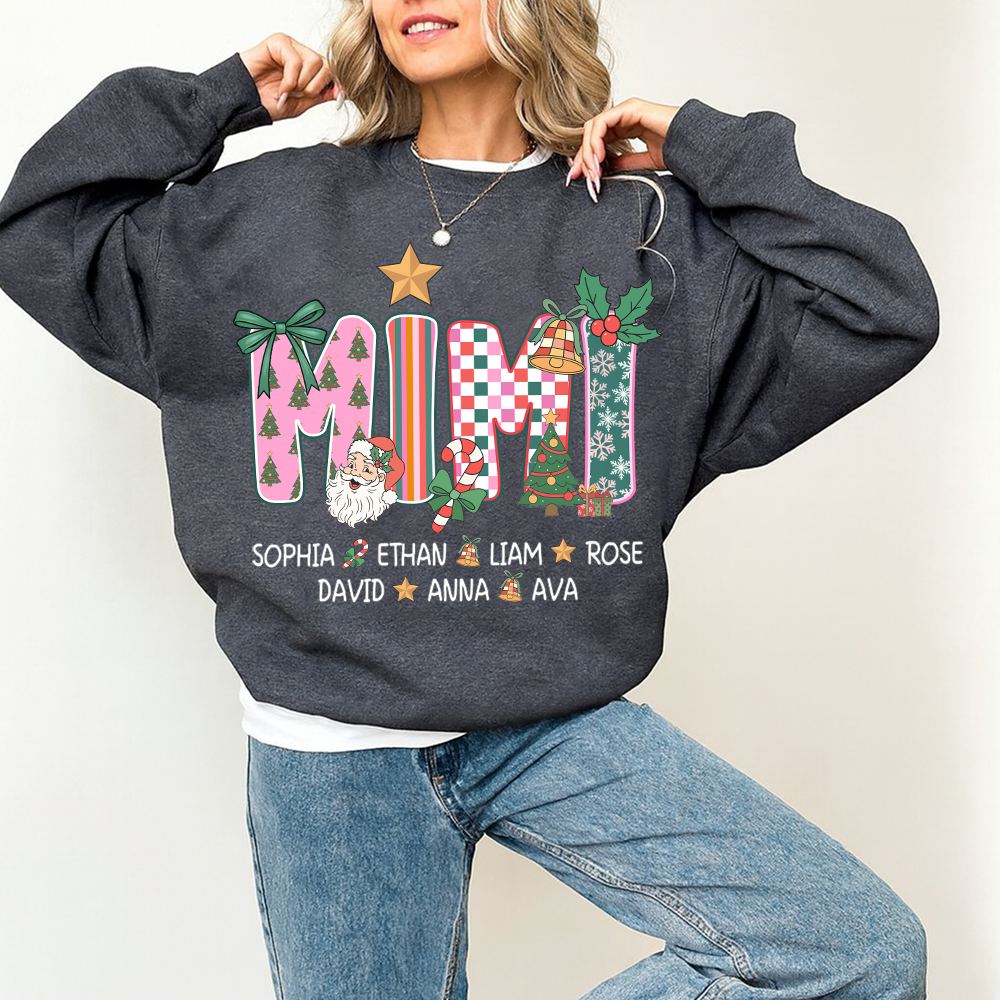 Christmas Grandma Sweatshirt with Custom Kids’ Names, Cozy Holiday Gift