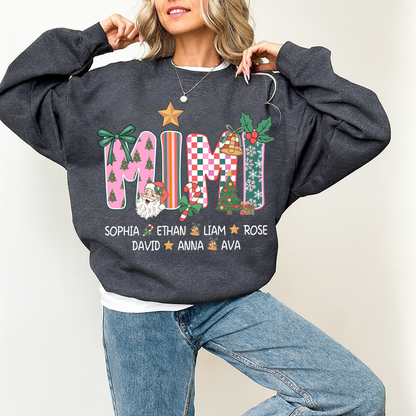 Christmas Grandma Sweatshirt with Custom Kids’ Names, Cozy Holiday Gift