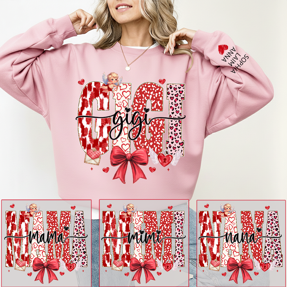 Personalized Valentine Gigi coquette Sweatshirt, Gifts for Grandma, Custom Grandma and Grandchild Names