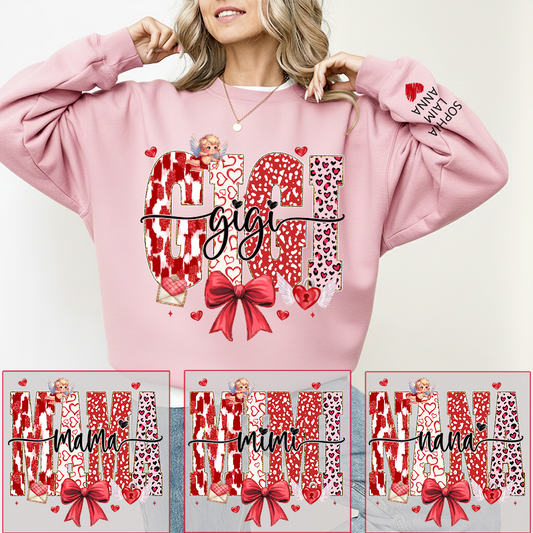 Personalized Valentine Gigi coquette Sweatshirt, Gifts for Grandma, Custom Grandma and Grandchild Names