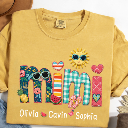 Comfort Colors® Personalized Mimi T-Shirt with Summer Fun Design for Grandma And Kids Family Names Custom Tee