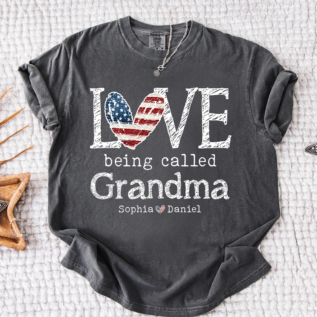 Comfort Colors LOVE Being Called Grandma T Shirt, USA Flag Heart Design with Kids  Names, Custom Grandma Shirt, Perfect Gift for Mother's Day