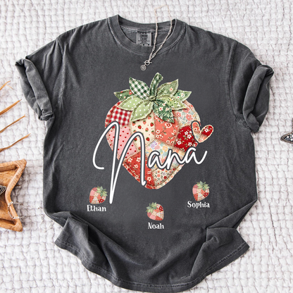 Comfort Colors® Nana Strawberry Graphic Tee, Fun and Sweet Personalized Grandma Shirt For Gift Nana And Kids