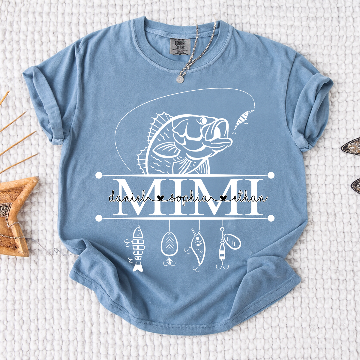 Comfort Colors® Personalized Mimi Fishing Shirt Custom Name Angler Tee for Grandmother, Unique Gift for Grandma Who Loves Fishing