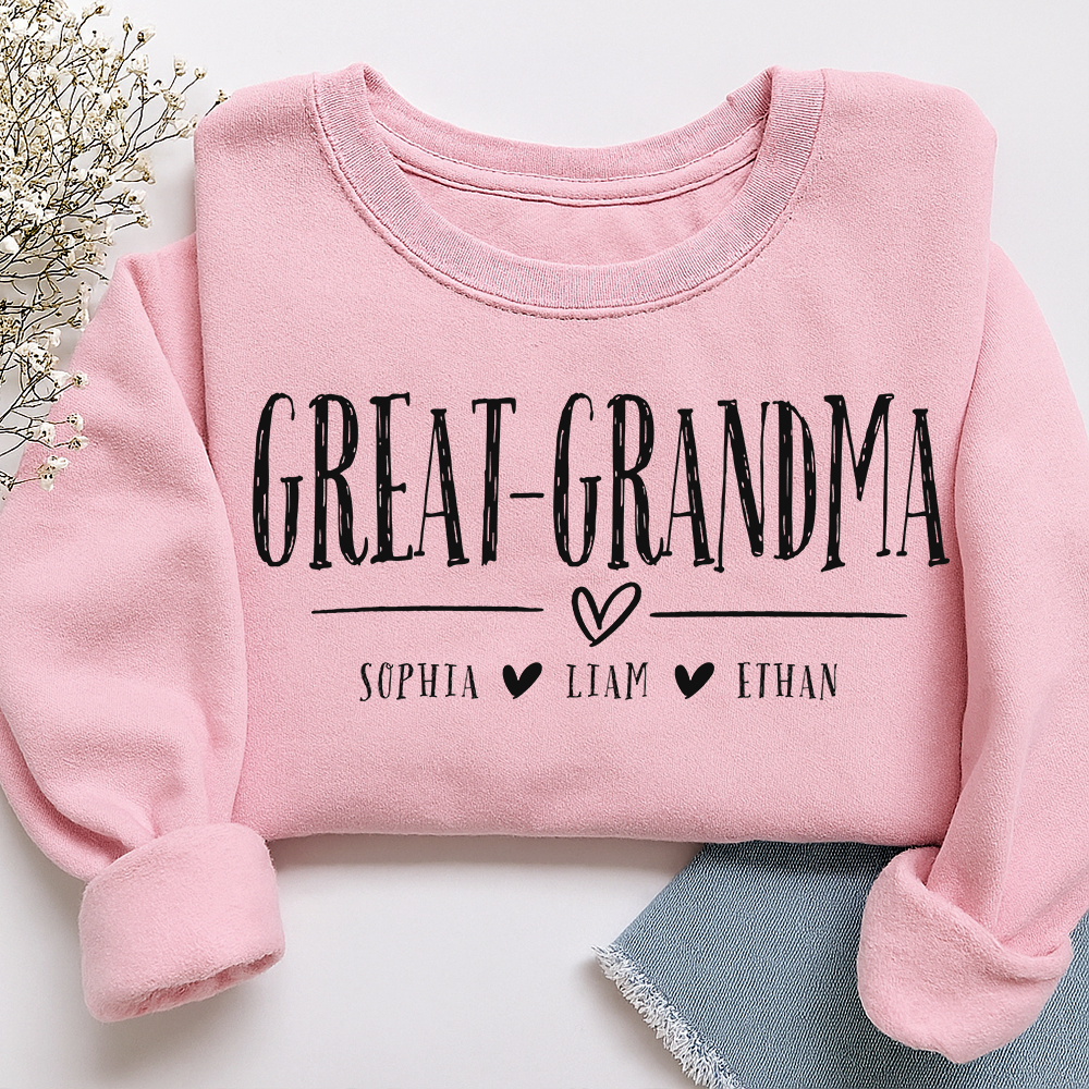 Personalized Great-Grandma Heart Sweatshirt, Customized Gifts for Grandma and Kids