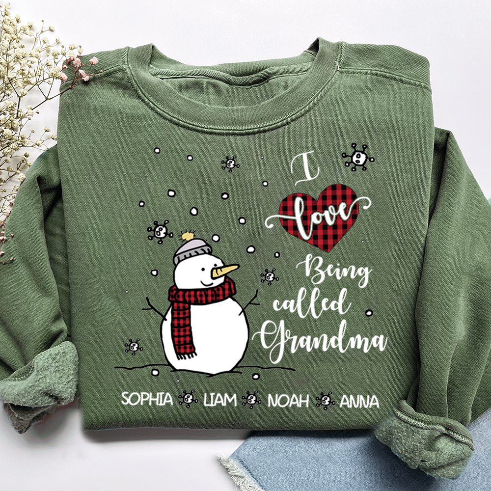 Personalized Christmas Snowman I Love Being Grandma Sweatshirt, Gifts for Grandma and Kids