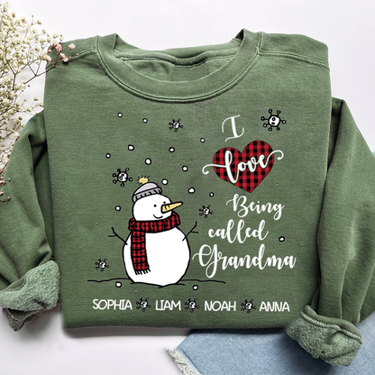 Personalized Christmas Snowman I Love Being Grandma Sweatshirt, Gifts for Grandma and Kids
