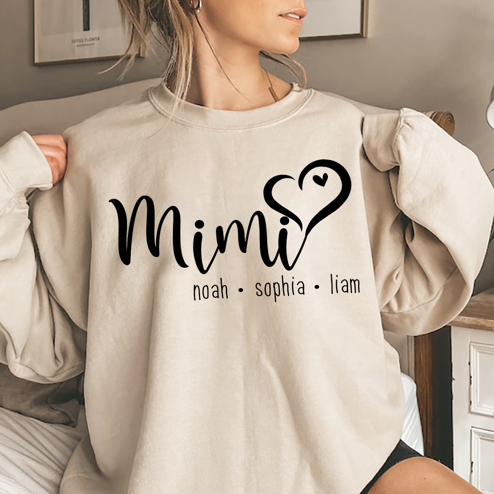 Personalized Mimi Heart Sweatshirt, Gift for Grandma and Kids, Unique Gift for Grandma and Family