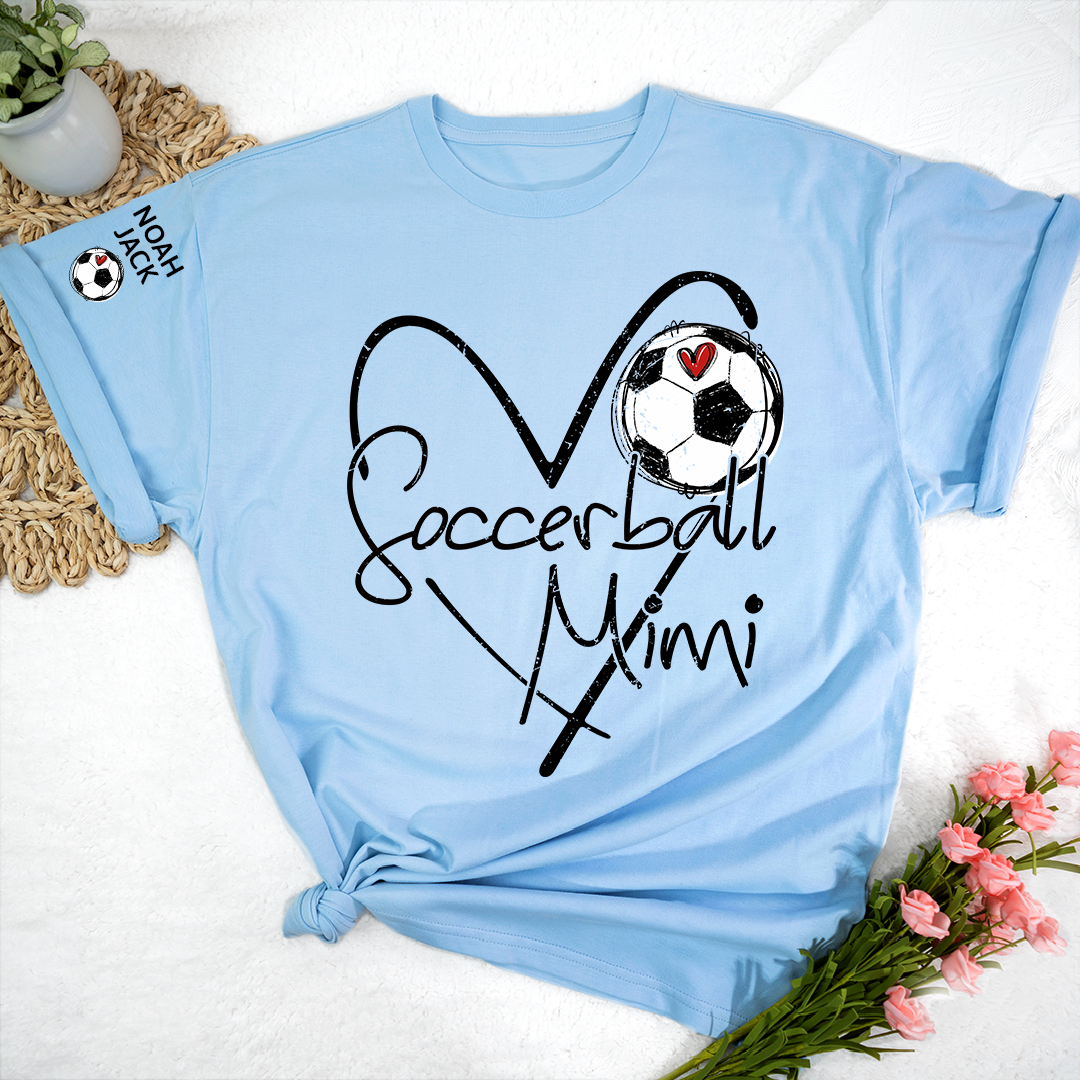 Personalized Soccer Mimi Shirt, Soccer Ball Heart Design with Kids Names