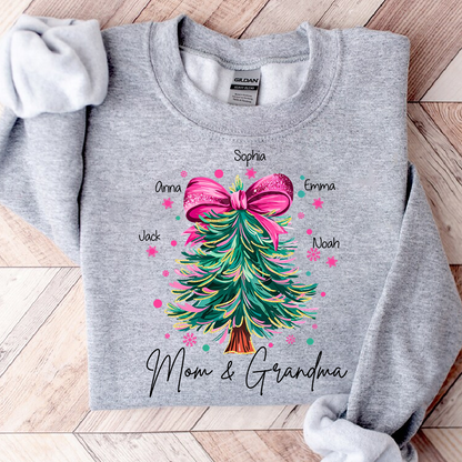 Custom Mom & Grandma Sweatshirt, Christmas Tree Holiday Shirt with Family Name