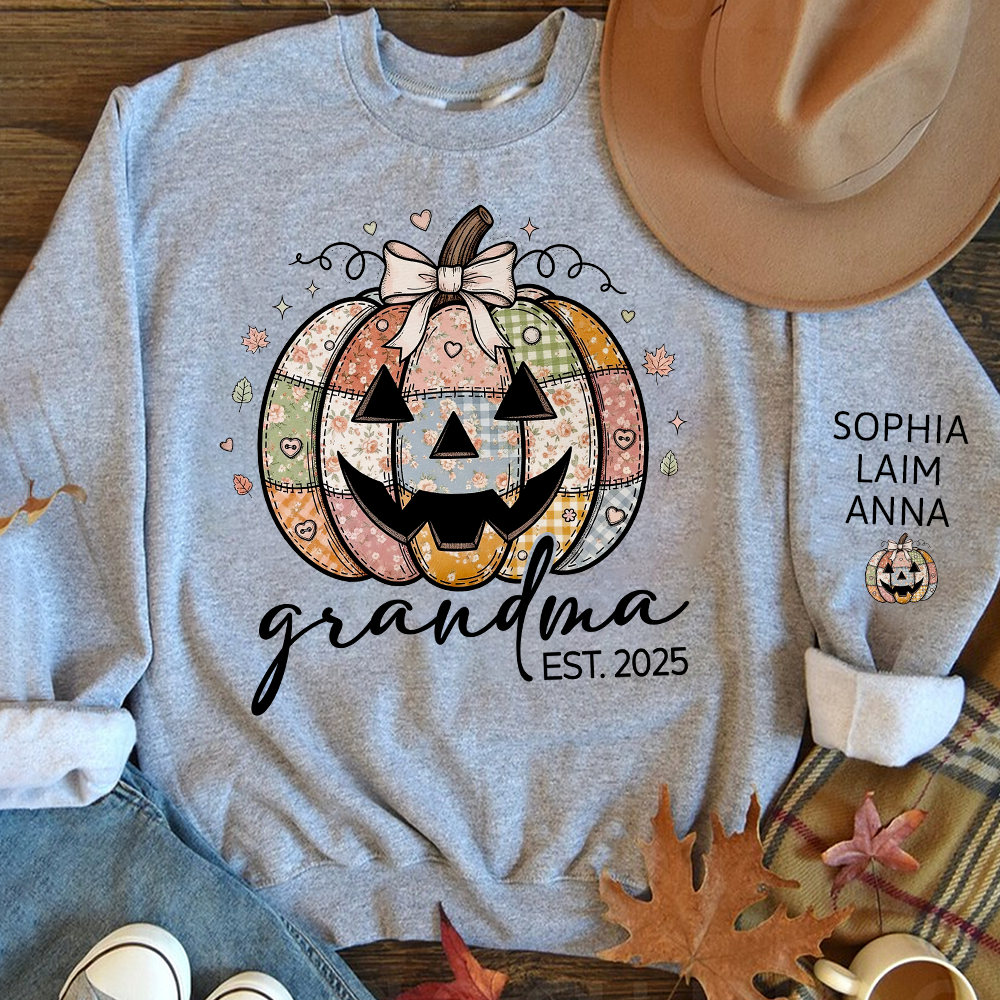Personalized Floral Pumpkin Mimi Gifts, Floral Patchwork Mimi, Gifts for Grandma and Kids