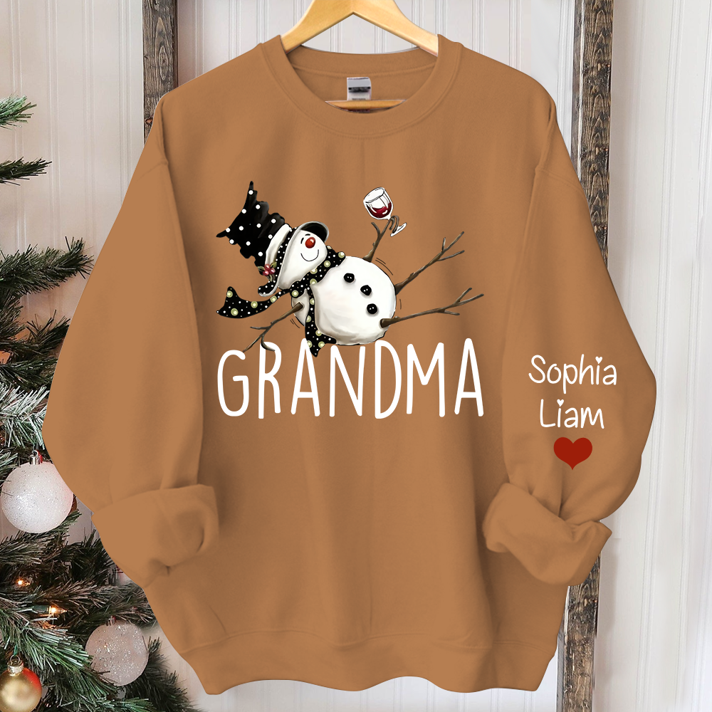 Custom Grandma Snowman And Kids Christmas Sweatshirt