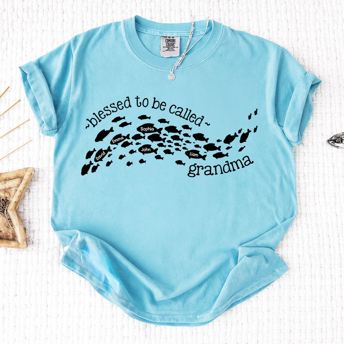 Comfort Colors Personalized Grandma Ocean Fish Shirt, Blessed to be Called Grandma T-Shirt, Custom Grandkids Names Sea Life Gift