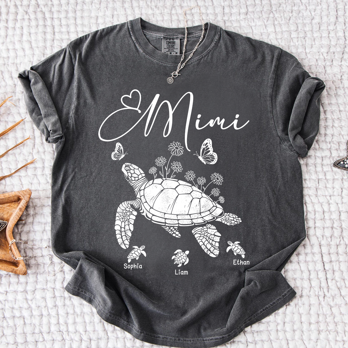 Comfort Colors® Personalized Mimi Shirt featuring A Turtle, Grandma And Grandchildren, A unique Gift For Grandma And Family