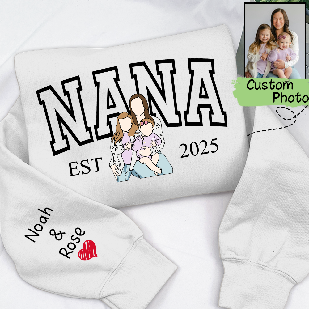 Custom Photo Portrait, Custom Nana And Kids For Family Gifts
