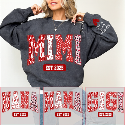 Custom Mimi Sweatshirt, Valentine Heart Pattern Pullover with Names