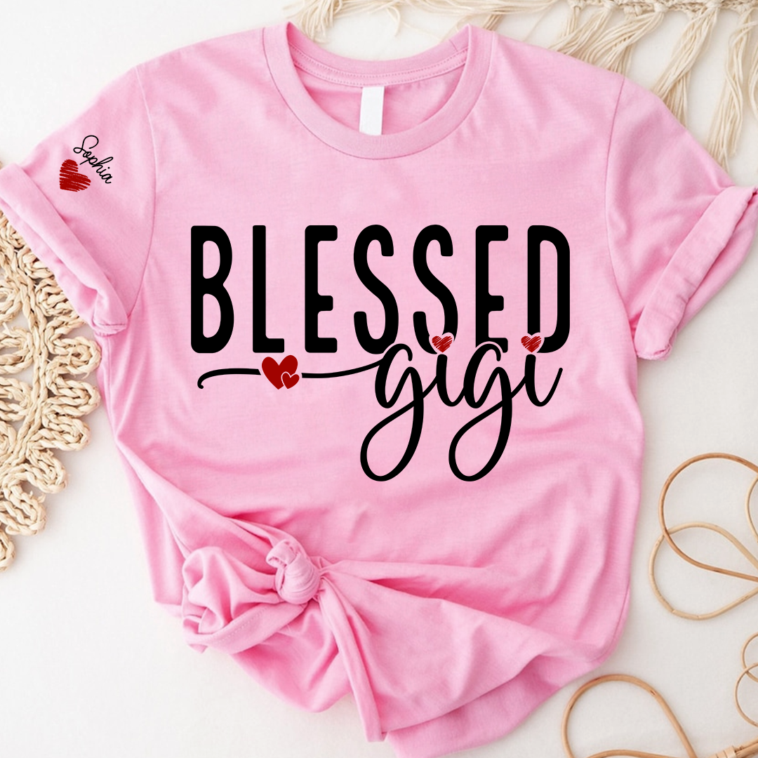 Personalized Blessed Gigi TShirt, Custom Name Tee For Grandma And Kids