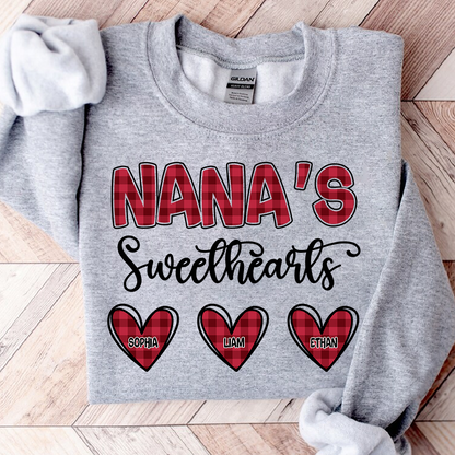 Nana's Sweethearts Sweatshirt, Custom Printed Heart Sweatshirt As A Gift For Grandma And Grandchildren