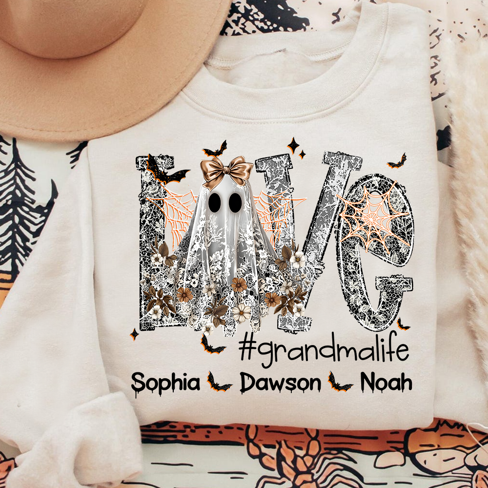 Personalized Halloween Grandma Life Sweatshirt, Custom Love Bats with Kids Names