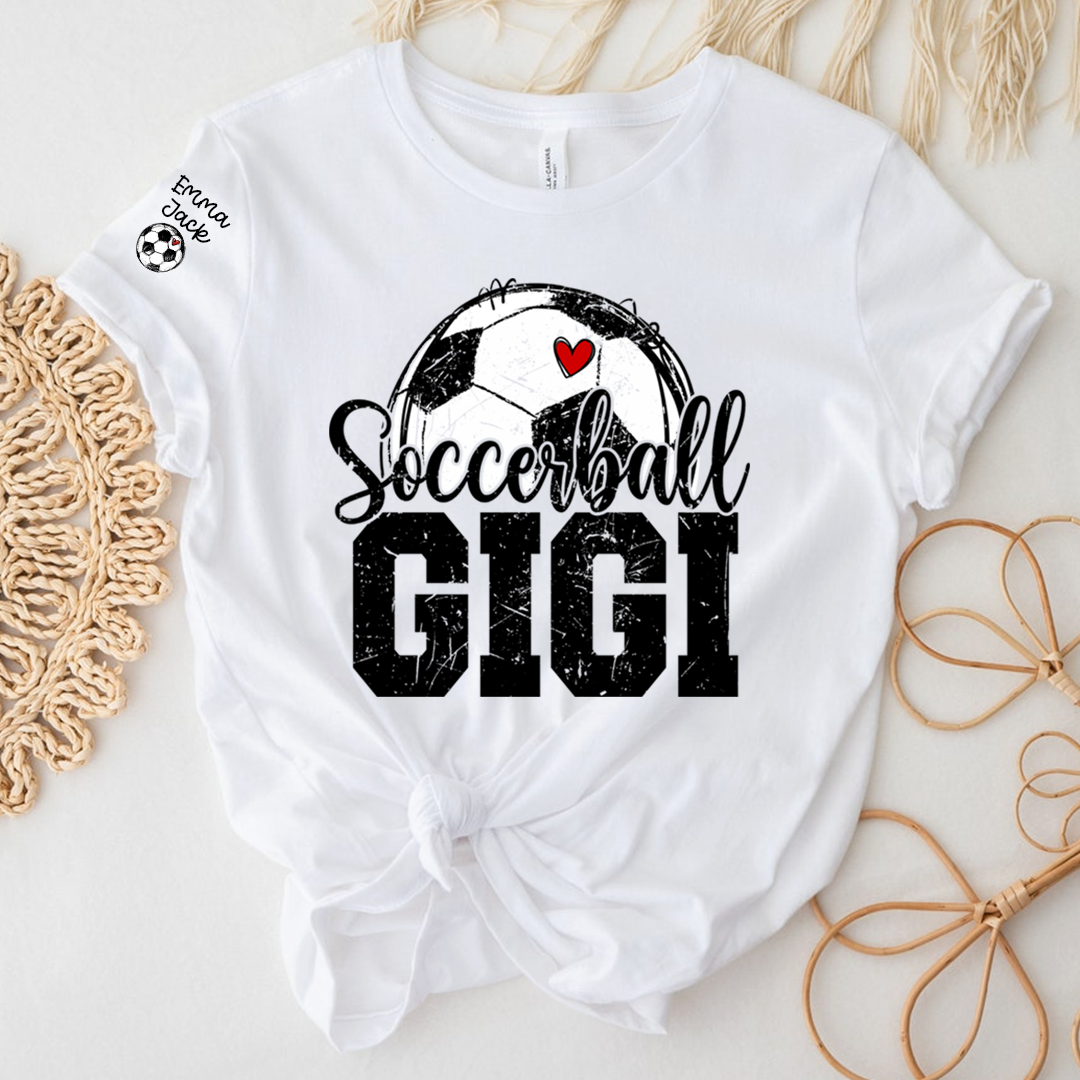 Soccer Mimi Shirt with Custom Names, Soccer Ball Heart Family Tee