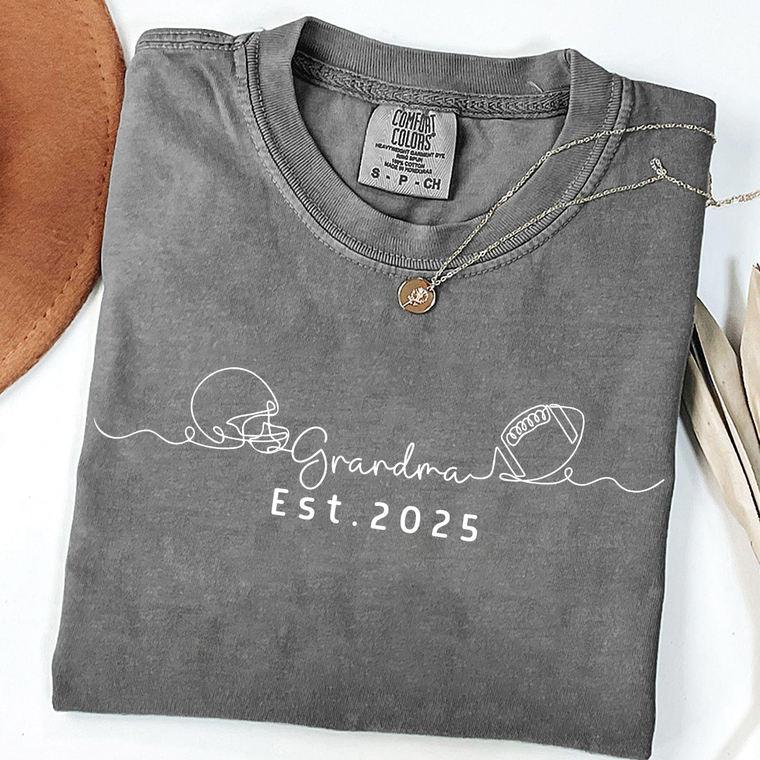 Comfort Colors® Custom Football Helmet and Ball Graphic Tee, Grandma Est. 2025 T-Shirt