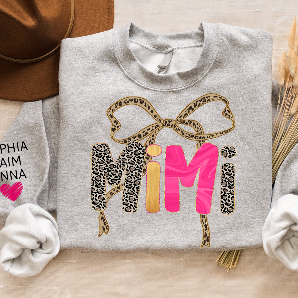 Custom Coquette Leopard Mimi Sweatshirt, Gift for Grandma And Grandchild