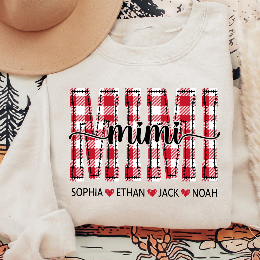Personalized Gigi Grandma Sweatshirt, Plaid Holiday Shirt with Grandchildren Names