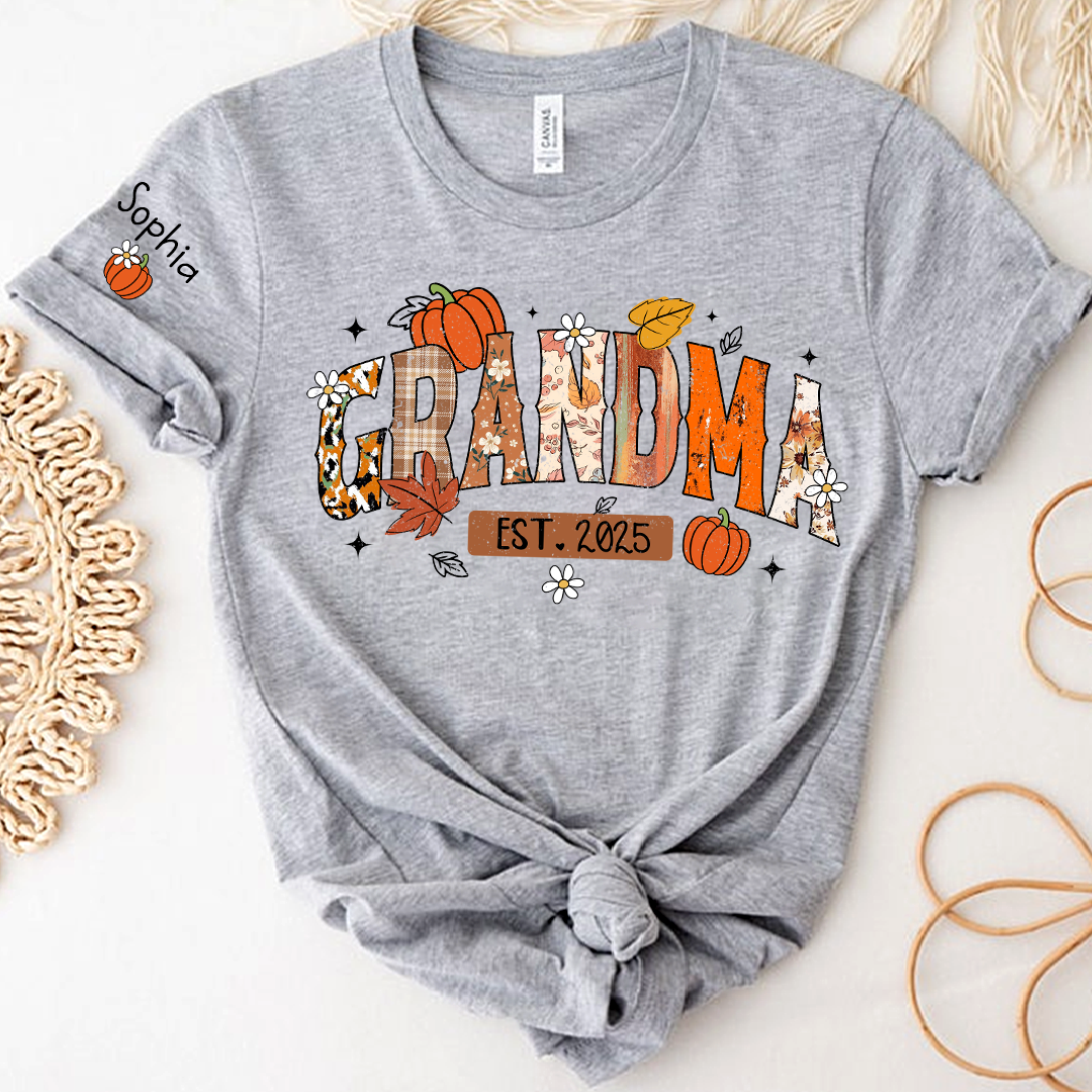 Custom Grandma Pumkin Tshirt, Personalized For Grandma And Kids